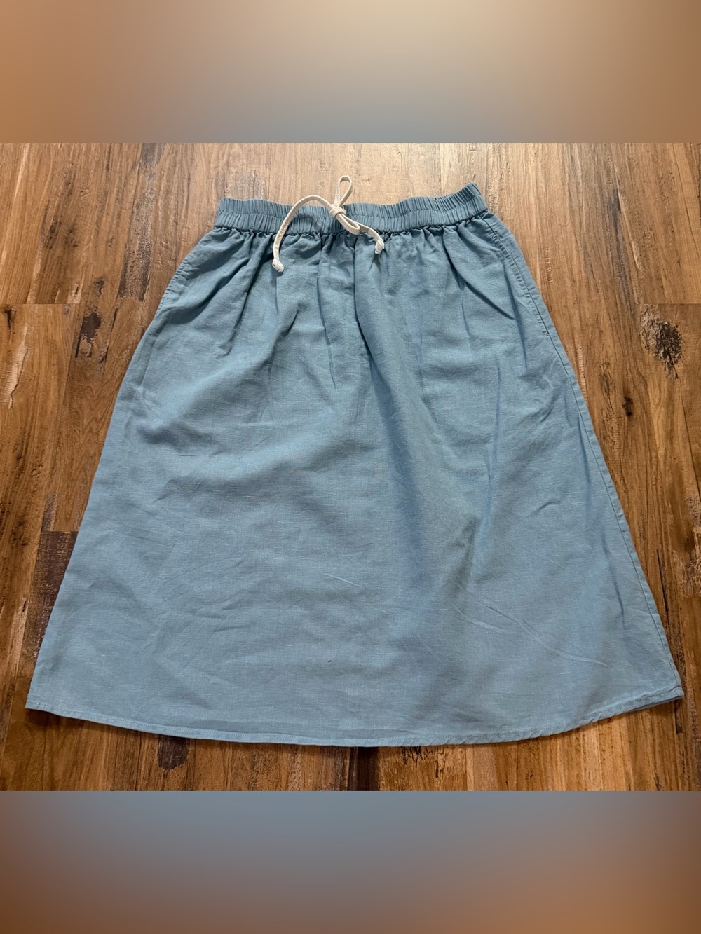 Grae Cove Light Blue Elastic Tie Waist Pockets Casual Linen Cotton Women's Skirt